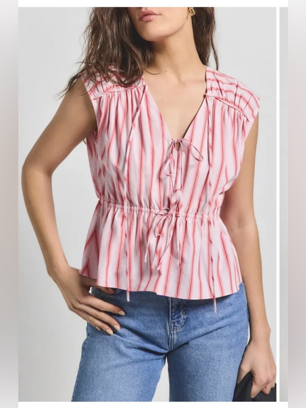 Derek Lam 10 Crosby Caroline Double Tie Striped Women's Top Sz XS NWT